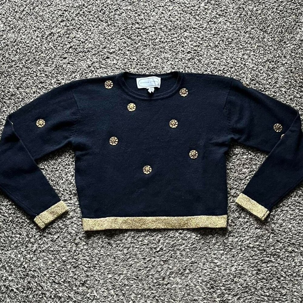 Adrienne Vittadini Black Sweater Women L Wool Feminine Moon Whimsigoth City Chic